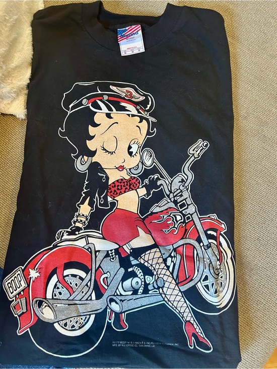 Betty Boop Other - Betty Boop Girls' Black Graphic Tee with Red Motorcycle Art